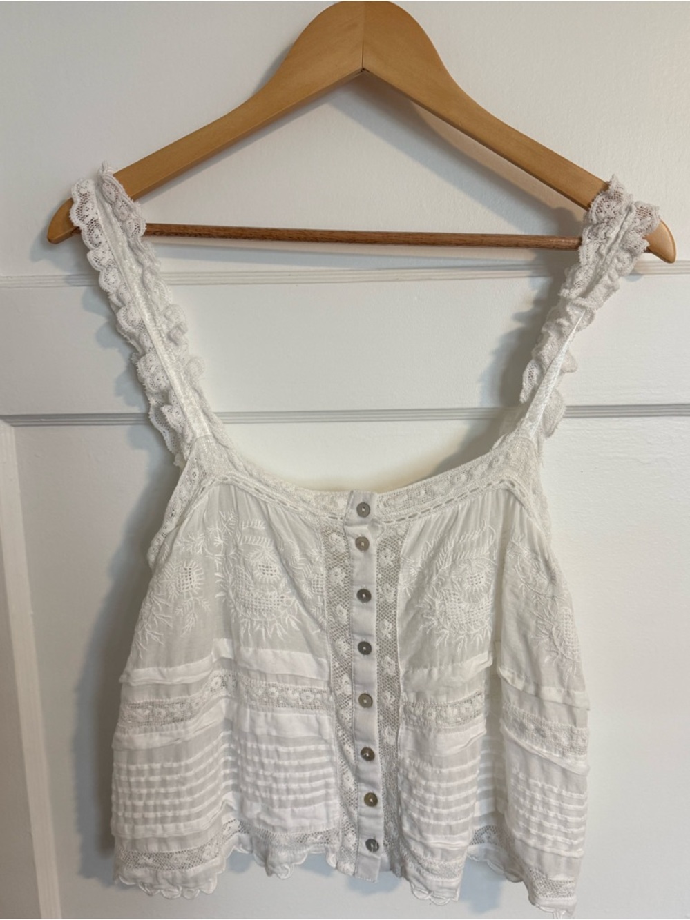 LoveShackFancy White Eyelet Lace-Trim Button Camisole